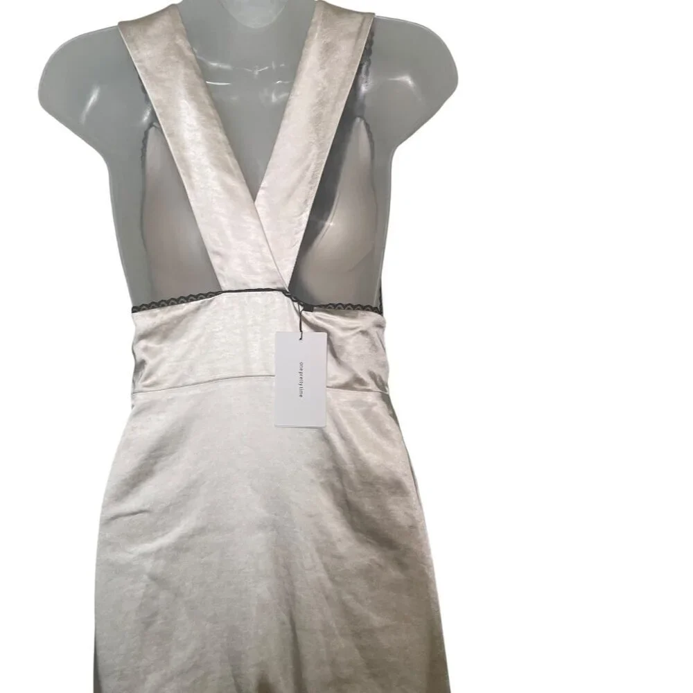 O.P.T. Athina Dress XS Ivory Slip Gown with Black Lace NWT